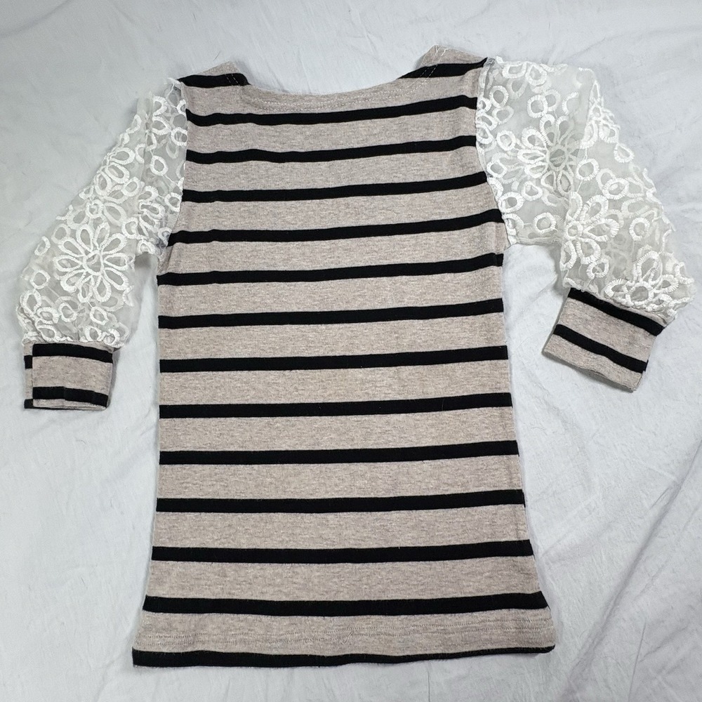 Wallflower Brown Striped Shirt With Floral Lace Sleeve Y2K Whimsy Light Weight